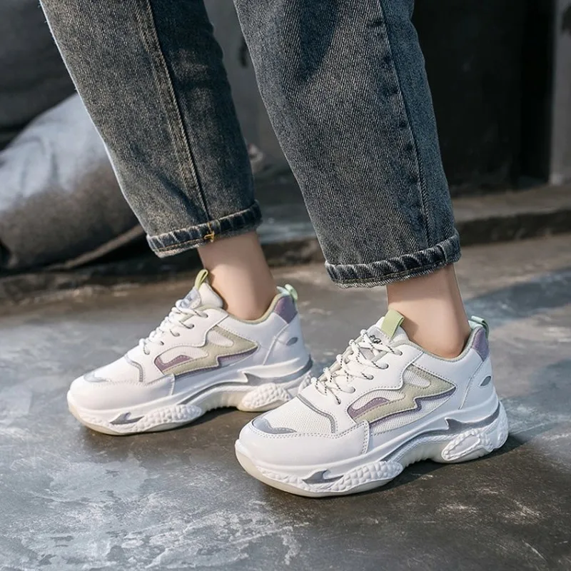 

Women Sneakers Platform Chunky Heel Shoes Height Increasing For Lady walking Shoes Designer Comfortable Chaussure Femme K19-65