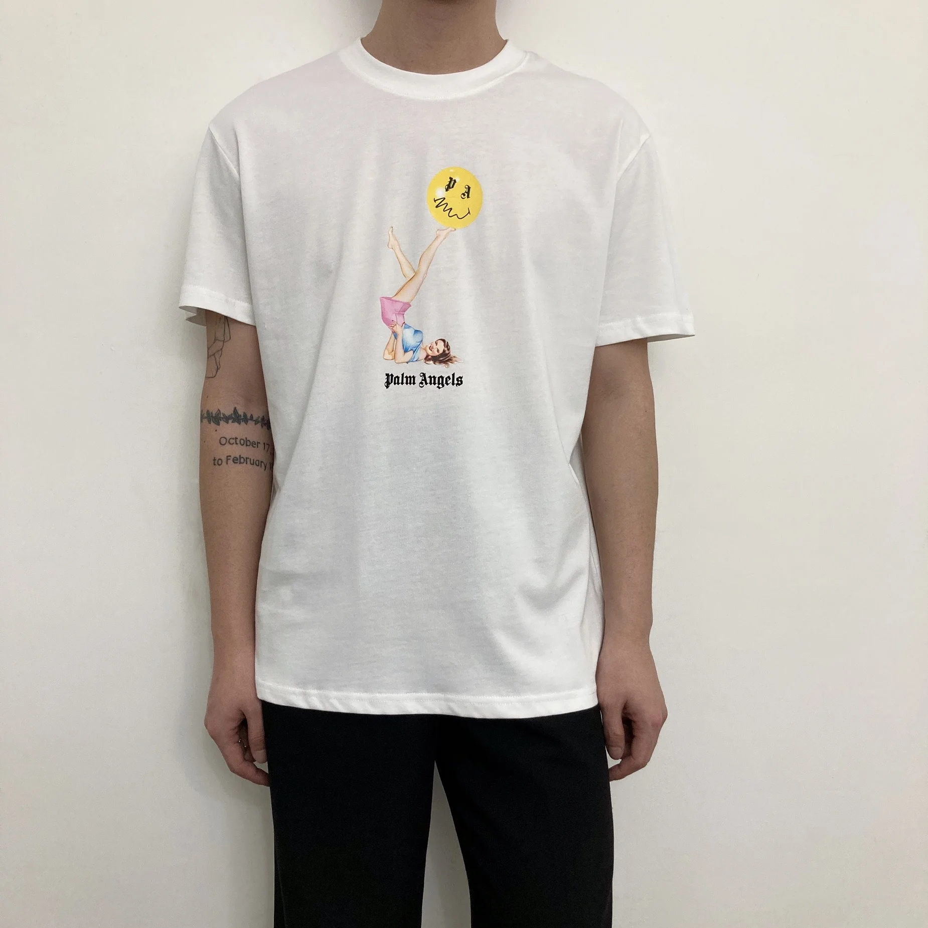 

Palm Angels Acrobatics Girl Print Short Sleeve Men Women Lovers PA Tide Brand T-shirt 1846515