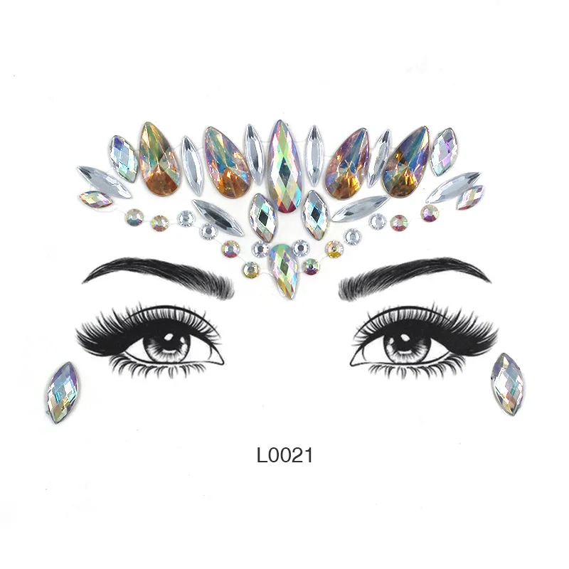 L0021 Блестящие украшения, тату-Стикеры, женская мода, для лица, тела, драгоценные камни, цыганский музыкальный фестиваль, украшение, вечерние, макияж, инструмент, для лица, кристальная наклейка - Цвет: L0021