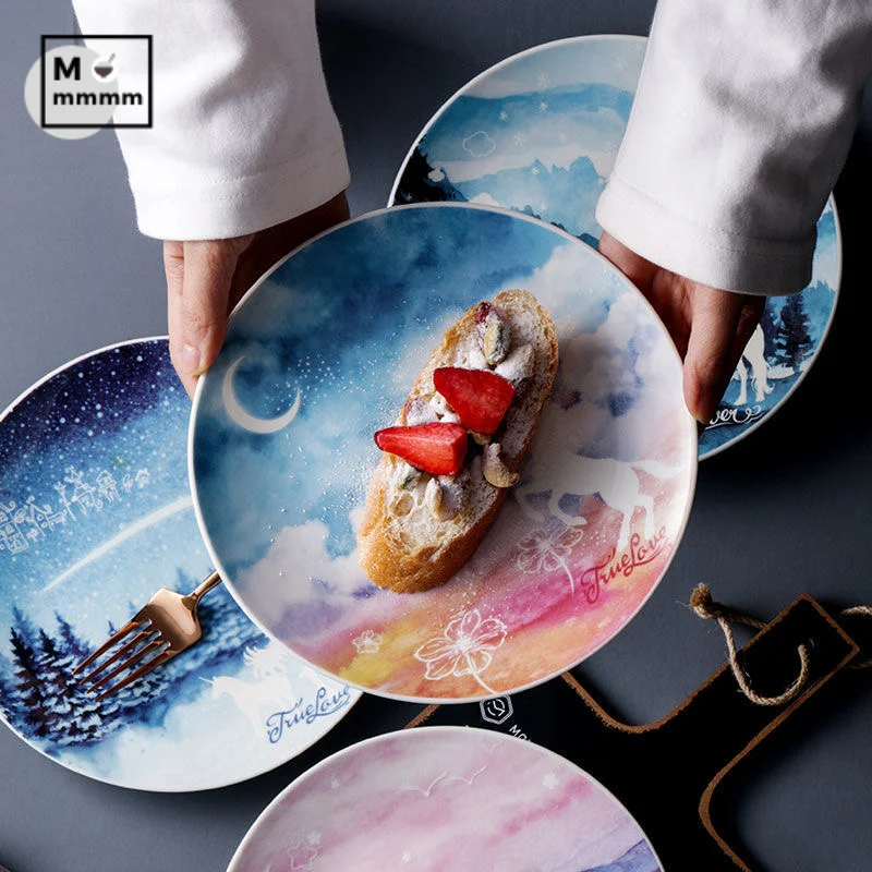8-дюймовая керамическая посуда набор тарелок для десертов стейков хлеба