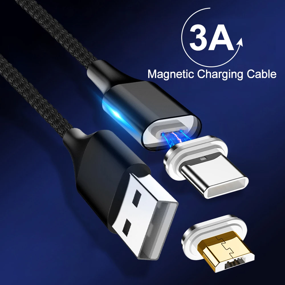Магнитный кабель из сплава для Huawei Honor 8X 3 А 1 м зарядный Micro USB Xiaomi Redmi 7 Кабель