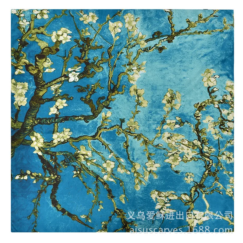 

Retro Oil Painting Floral 130cm Silk Scarf Women Print Neck Foulard Band Hair Scarves Bag Tie Accessories Square Bandana