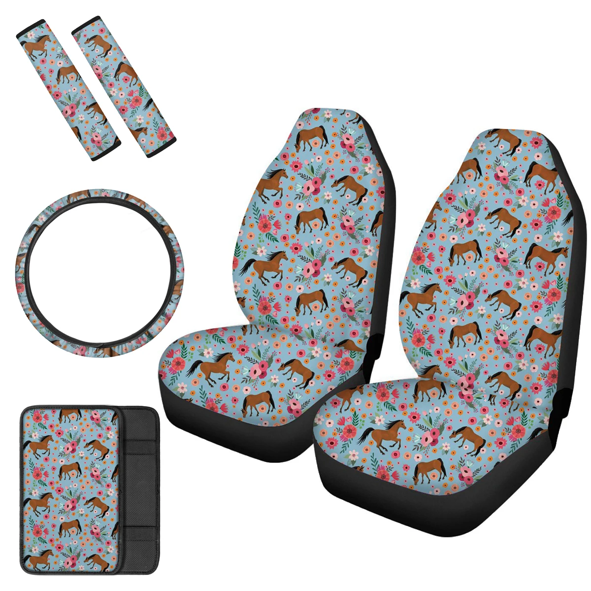 

PinUp Angel Horse Prints Car Safety Belt Pads Car Steering Wheel Auto Seat Cushions Hot Vehicle Armrest Box Cover 6pcs/Set