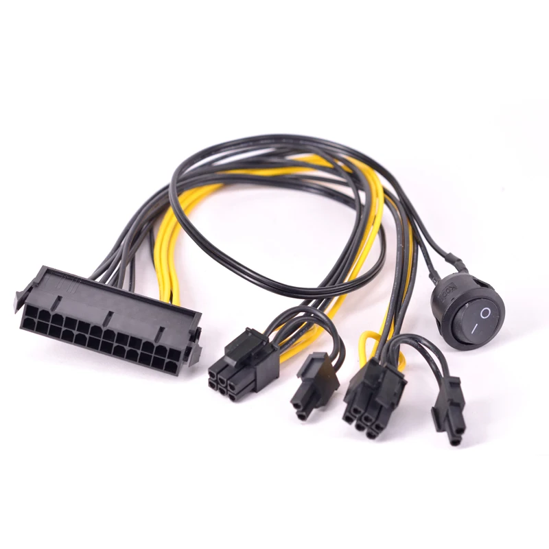 PSU 24 Pin к двойному 6 + 2 8 с переключателем ВКЛ./ВЫКЛ. Кабель питания PCIe 6Pin папа мама