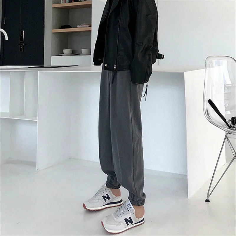 

Harem Pants Women Casual Solid Pockets All-match Flat Ulzzang High Waist n Style Simple Teenagers Daily Spring Ins Clothing