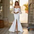 Свадебное платье-русалка, с высоким разрезом, длинными рукавами-фонариками, открытыми плечами, 2021