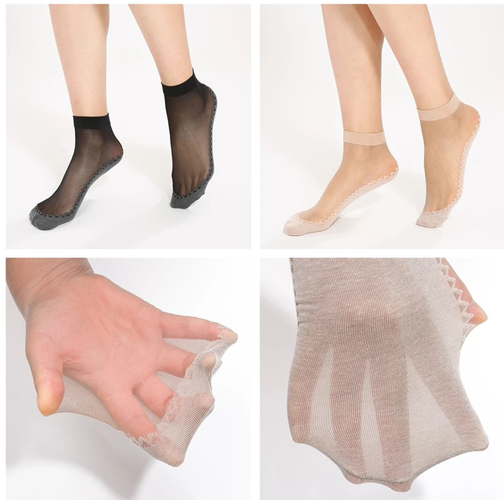 

5 Pairs/ Lot Smooth Supple Velvet Silk Womens Summer Socks Quality Soft Cotton Bottom Non Slip Sole Wicking Slip-resistant Sock