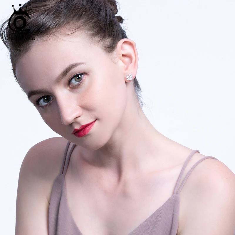 

ORSA JEWELS Pure Sterling Silver Gesture Stud Earrings Newest S925 AAAA Zirconia Lovely Earrings Women Exquisite Jewelry SE214
