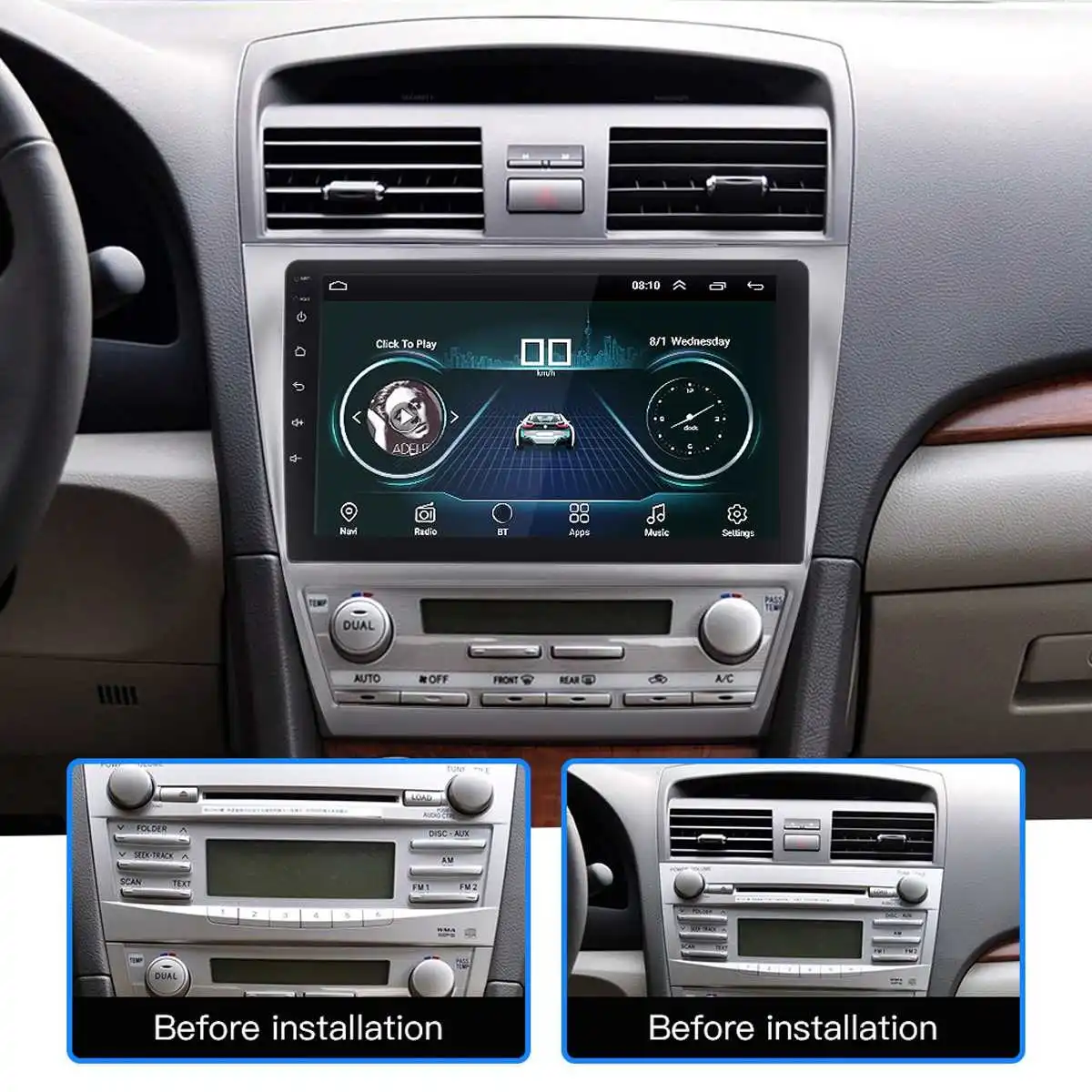 Автомобильный стереопроигрыватель на руль 10 1 дюйма для Android 8 0 GPS Toyota Camry 2006 2007 2008