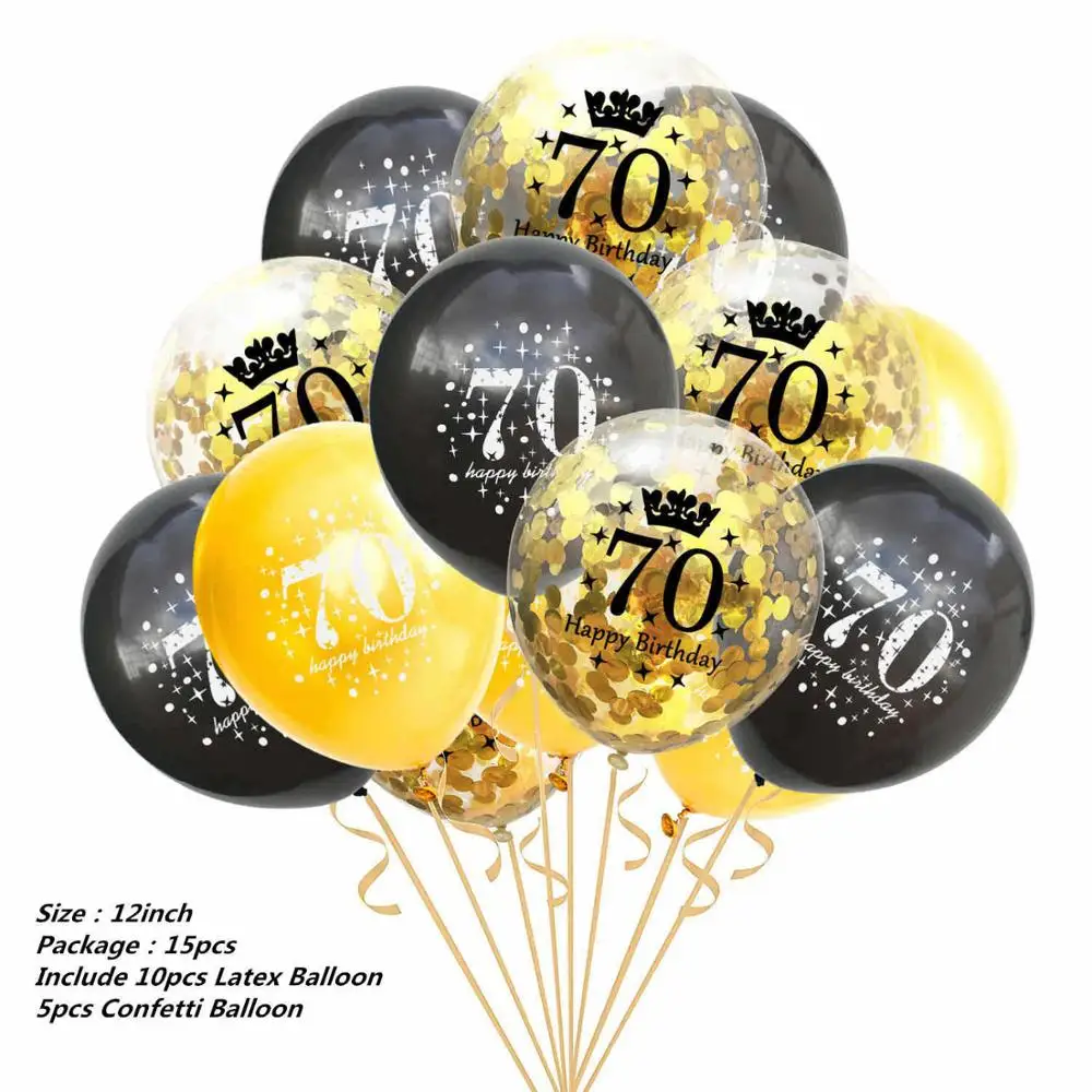 15pcs mix 70 1" Золотые латексные воздушные шары черные 30 40 50 60 70 лет с днем рождения украшения для взрослых воздушные шары Cumpleanos Globos Balony - Цвет: 15pcs mix 70