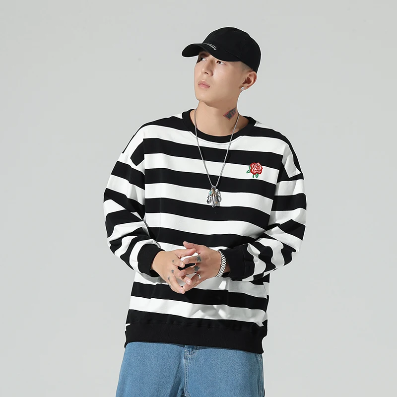 

Crewneck Mens Sweatshirts Striped Male Sportswear Boys Streetwear Clothing Tracksuit Autumn Oversized Pullovers Teenagers Z214