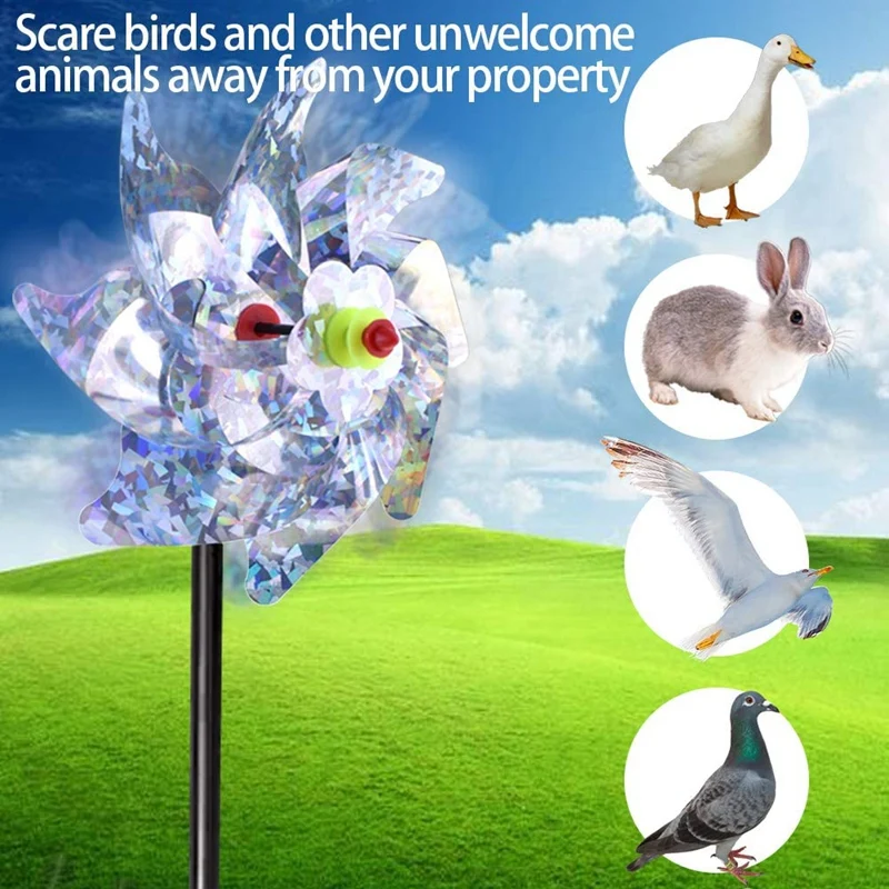 

20PCS Reflective Bird Deterrent Pinwheels Sparkly Pin Wheel for Garden Decor Bird Repellent Devices to Scare Birds Away