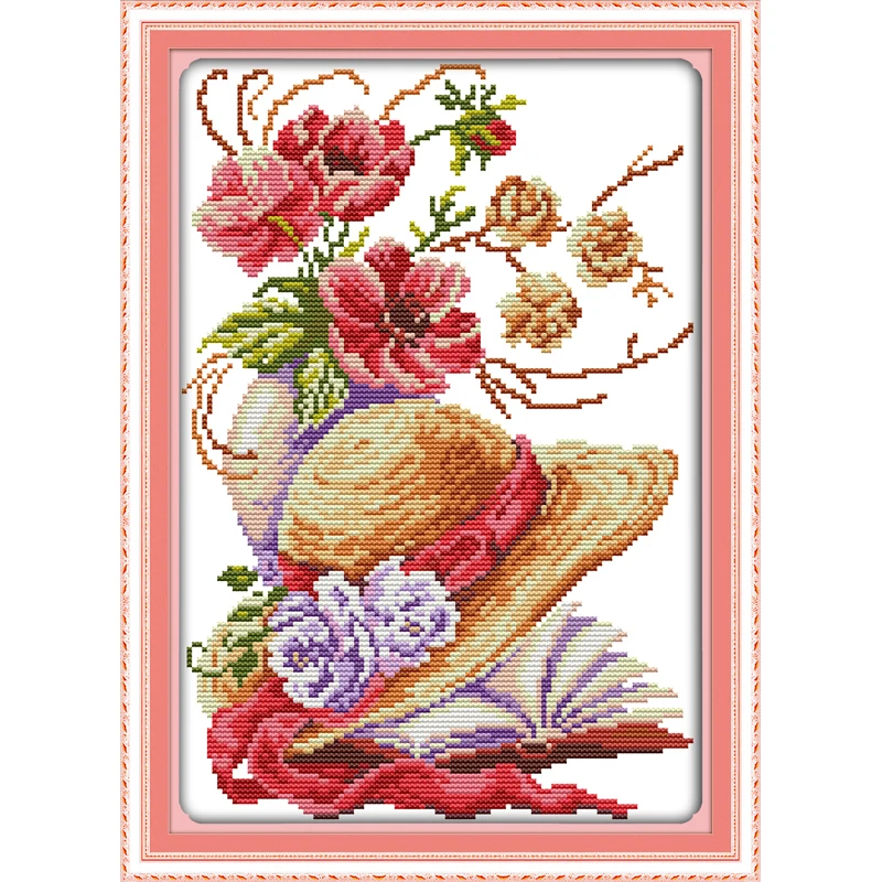 

Everlasting Love Poppy Flower Hat Chinese Cross Stitch Kits Ecological Cotton Fabric 11 CT DIY Christmas Decorations For Home