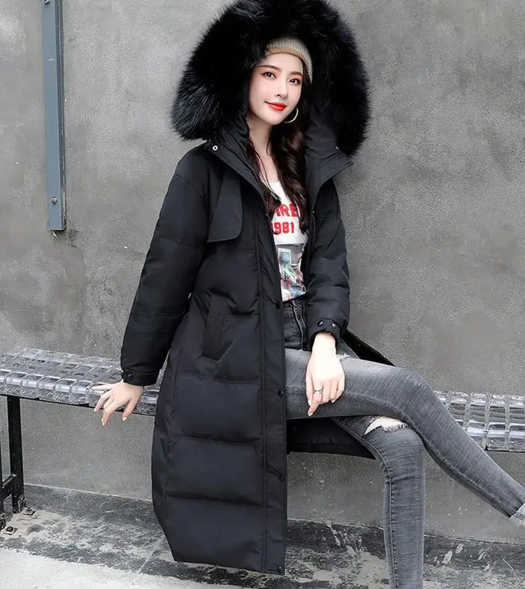 

2021 new Artificial large fur collar down cotton-padded jacket for women with medium and long waists