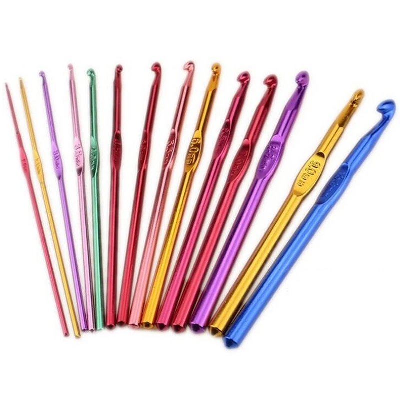 

12/14pcs Colorful Metal Handle Crochet Hook Knitting Needles Crocheting Needle Tool Aluminum Crochet Sweater Knitting DIY Craft