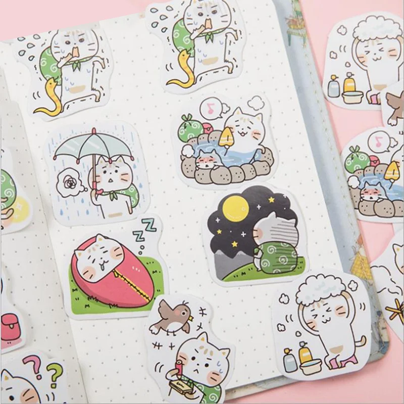 45Pcs/set Cat Travel Mini Paper Sticker Scrapbooking Decoration DIY Diary Seal Stamp Journal Stickers Kawaii Stationery Supplies |