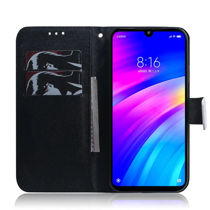 Чехол-бумажник для Xiaomi Redmi 7 откидной Чехол с цветным рисунком волк тигр Лев сова