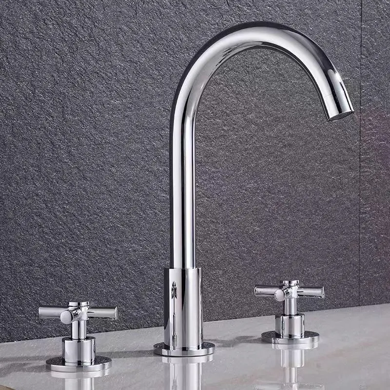 Смеситель для раковины в ванную комнату однотонный кран с двумя ручками 3