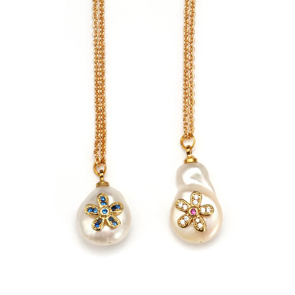 Ожерелье из натурального пресноводного жемчуга инкрустация цирконом кулон