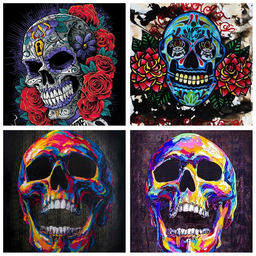 Картина мозаика с дьявольским черепом квадратная/круглая 5d|Алмазная и вышивка| |