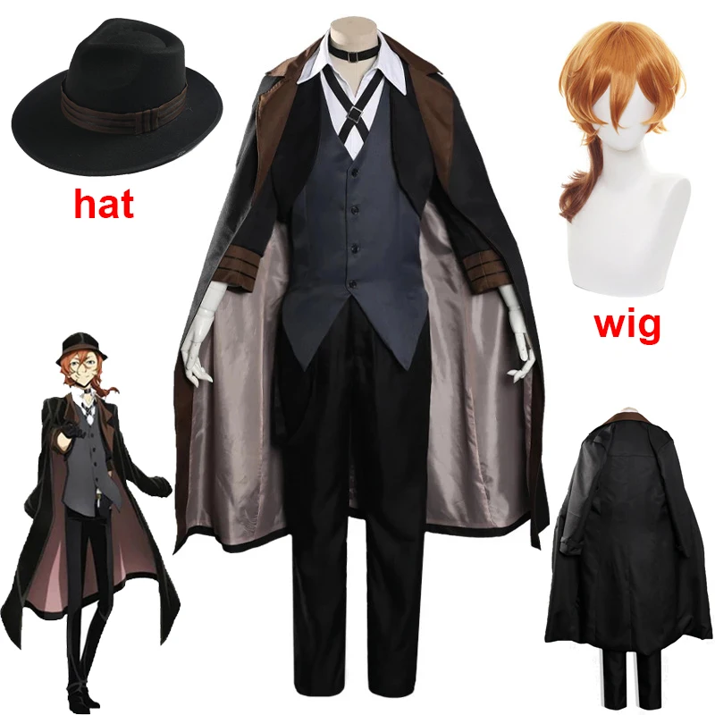 

Bungou Stray Dogs Men Women Nakahara Chuuya Cosplay Costume Wig Hat Glove Jacket Pants Female Chuya Nakahara Cosplay Suit
