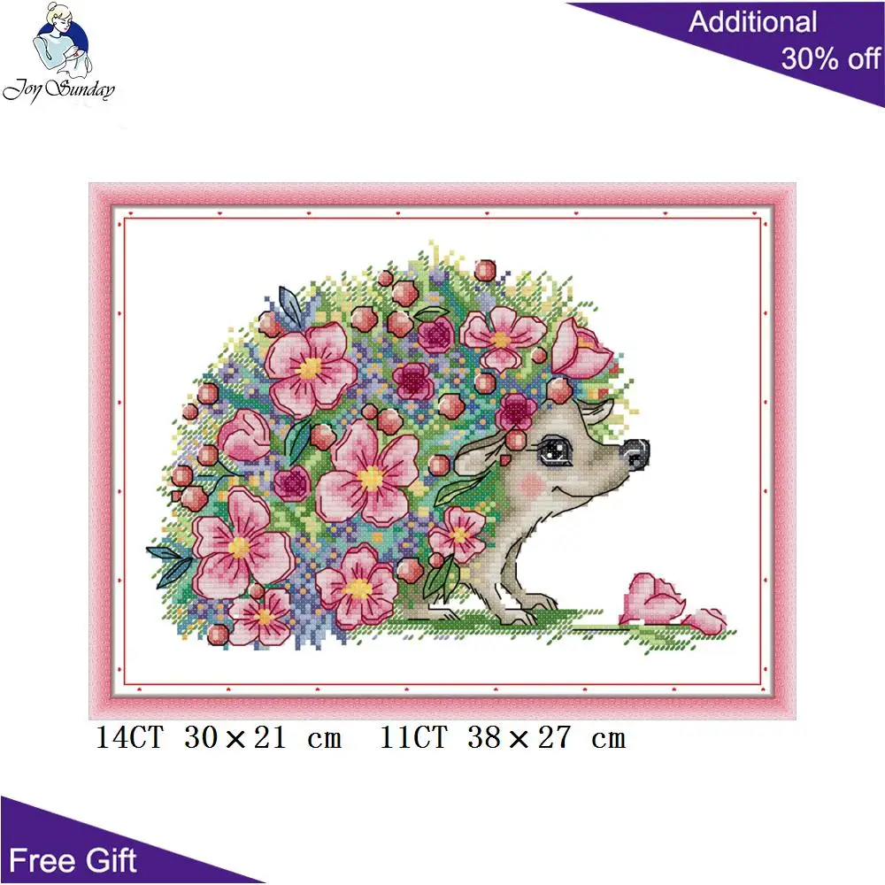 Joy Sunday, красивый Ежик DA482 14CT 11CT, посчитаемые и отпечатанные цветы, ежик, животные, домашний декор, наборы для вышивки крестиком - изображение