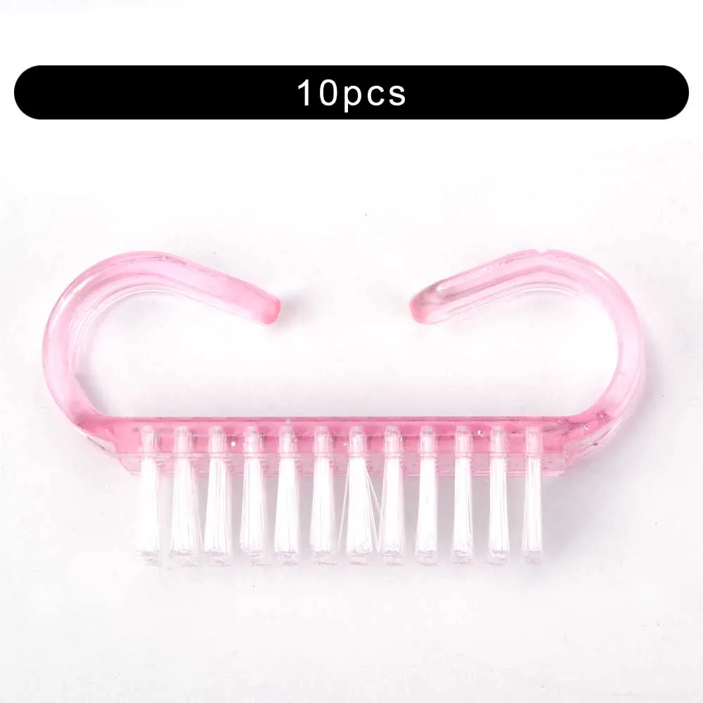 10pcs Bright Pink Чистящая щетка для ногтей маникюр педикюр инструменты Ручка гель удаление для очистки от пыли уход пластик косметика для ногтей кисти для женщин - Цвет: 10pcs Bright Pink