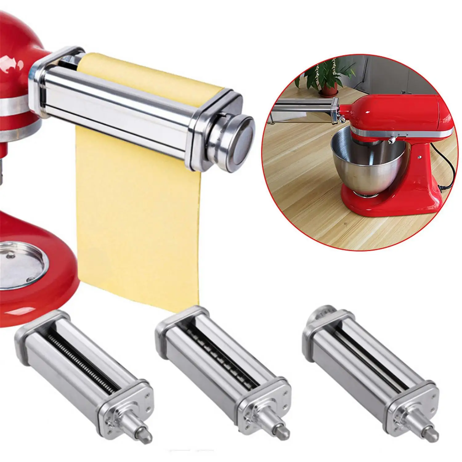 

Stainless Steel Pasta Maker Attachments Set Spaghetti Noodle Cutter Dough Making Tools For Kitchen Aid Kitchen Shredded Slicer