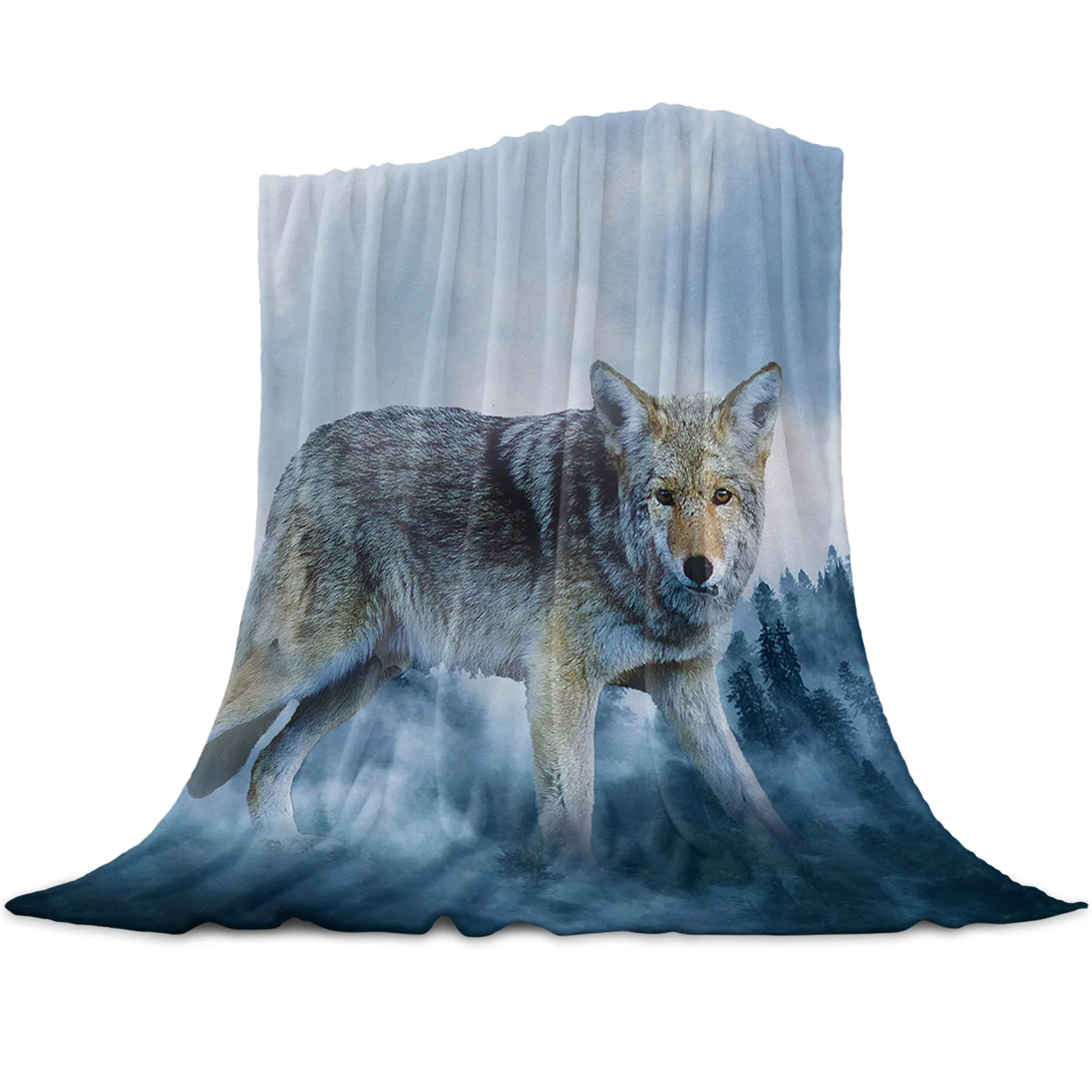 

Forest Wildlife Wolf Smoke Throw Blanket for Sofa Christmas Decoration Bedspread Portable Microfiber Flannel Blanket