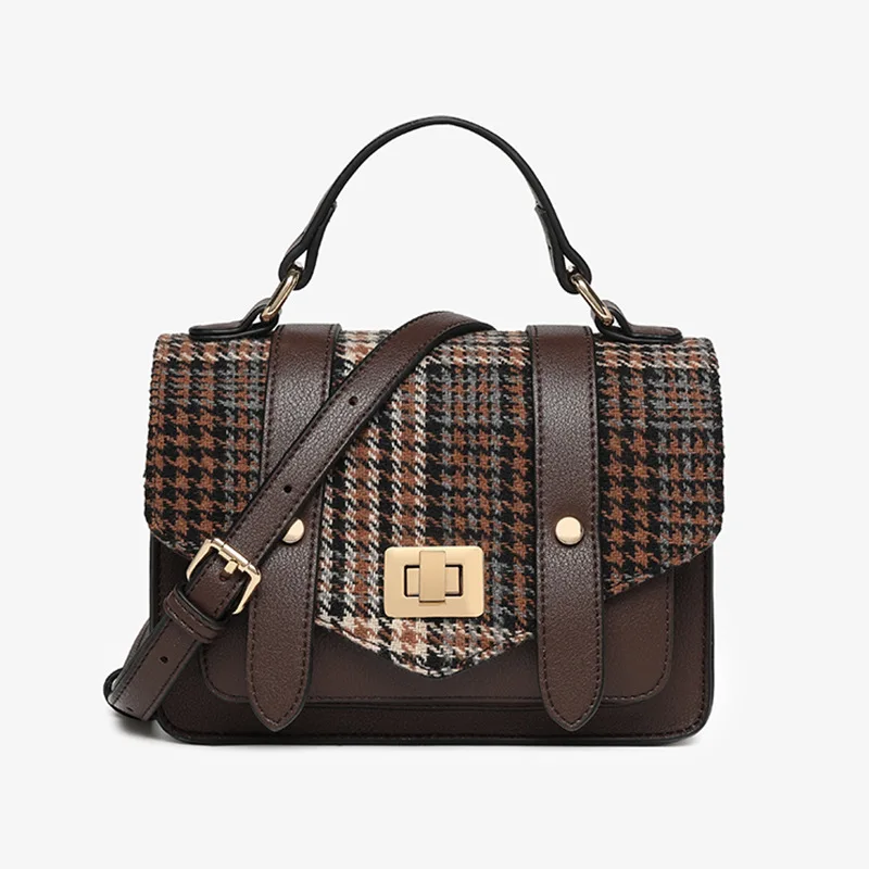 

2021 New Arrivals Women's Cross Body Bag Retro Soft PU Leather Plaid Design Versatile Women Flap Bag