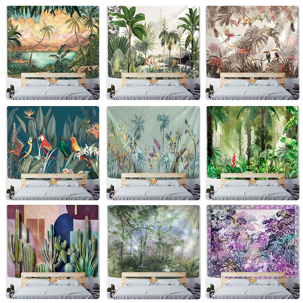 

Palm Tree Tapestry Wall Hanging Tropical Leaves Flowers Pattern Beach Wall Tapestry Animal Backdrop Home Decor