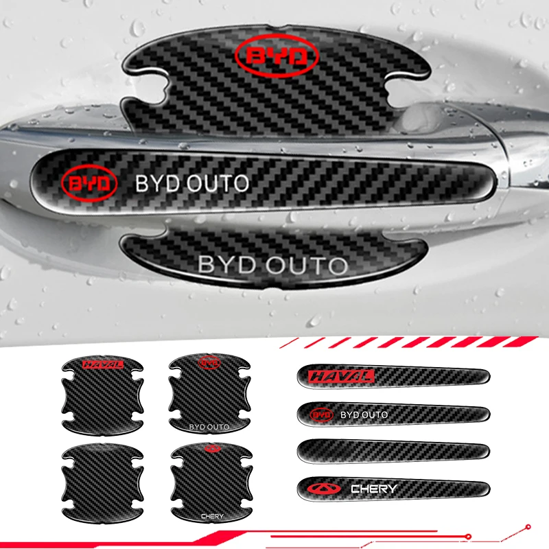 

8pcs 3D Carbon Fiber Door Handle Anti-scratch Protection Sticker for Chery Cielo A1 S18 Face 2011 Puxador Celer Car Accessories
