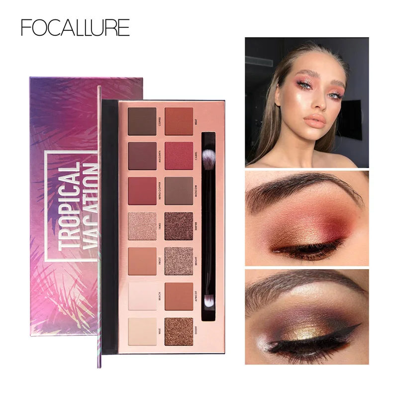 Focallure, 14 цветов, палитра теней для век с кистью для макияжа, профессиональная палитра для макияжа, косметическая Кисть для макияжа