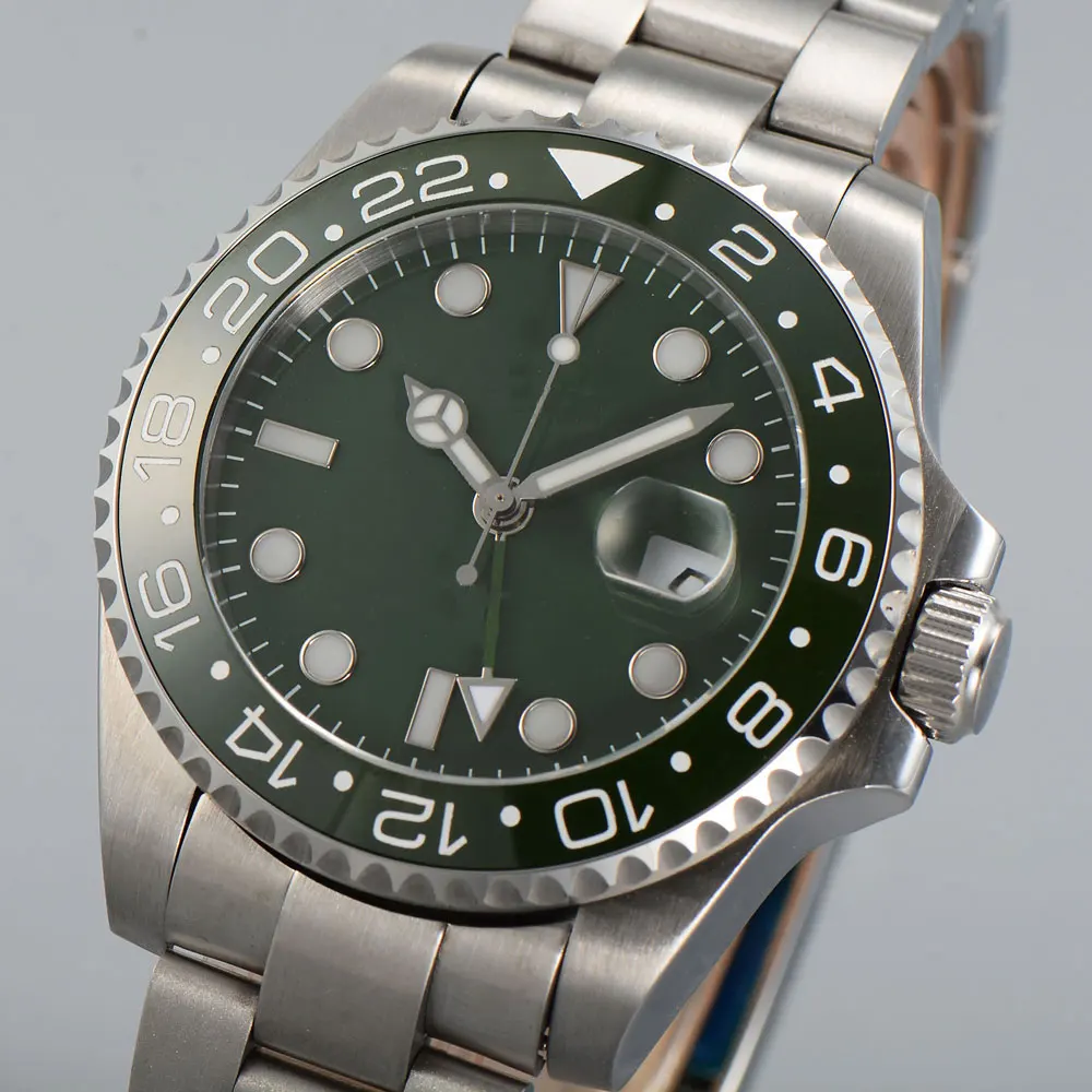 Мужские автоматические наручные часы с зеленым циферблатом и сапфировым стеклом