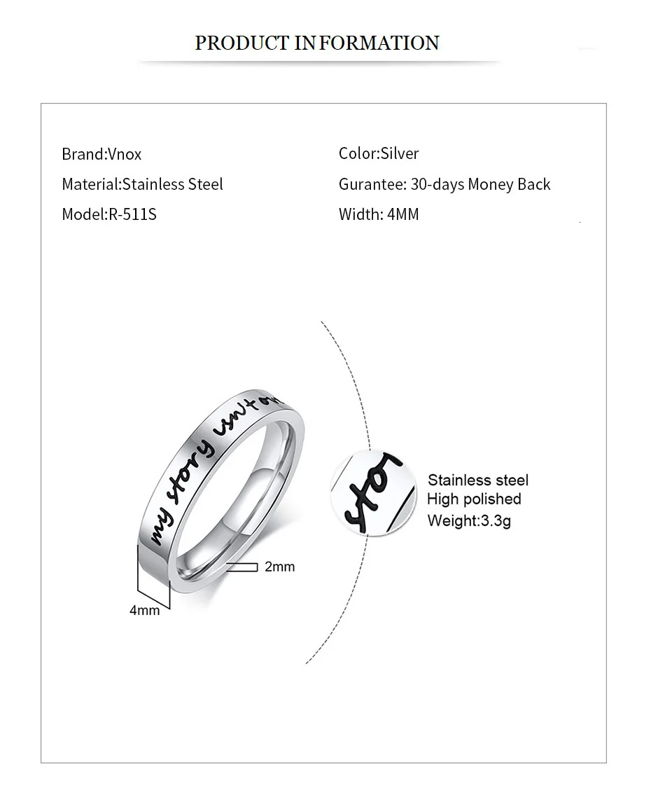 Vnox с гравировкой "моя история еще не закончена" кольца с вдохновляющими надписями для женщин 4 мм тонкие свадебные кольца Exzude положительная энергия унисекс подарки
