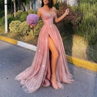 Платье для выпускного вечера Funyue, розовое блестящее ТРАПЕЦИЕВИДНОЕ вечернее платье с разрезом, длинное платье для дня рождения, 2021