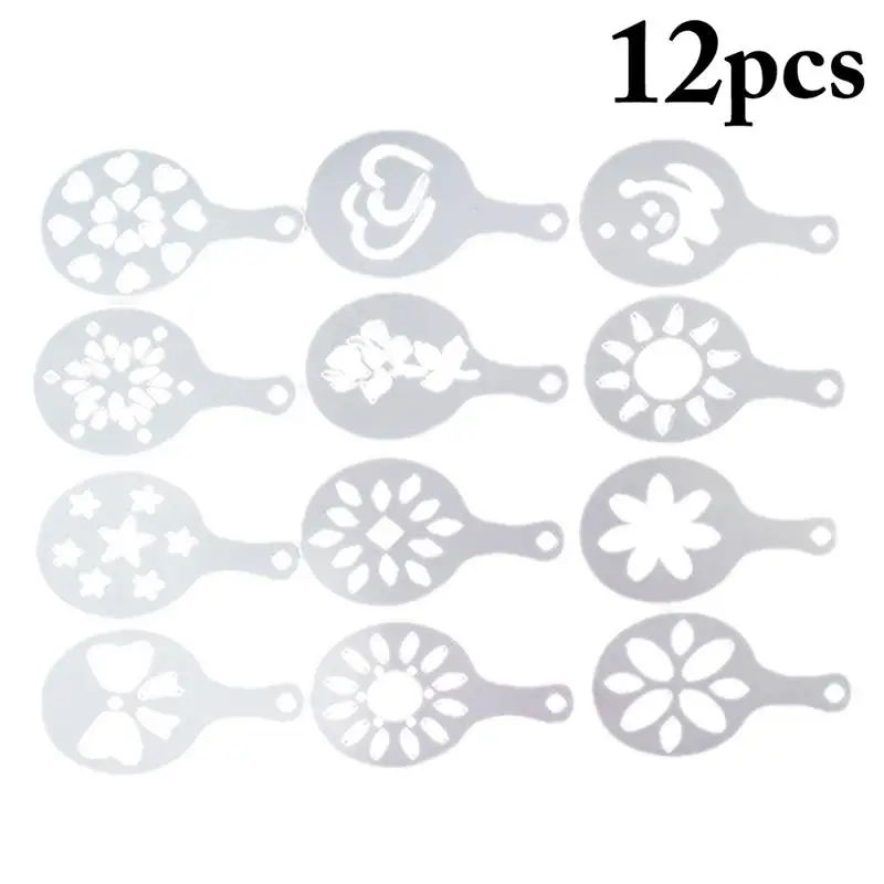 

12 Pcs Mixed Styles Cappuccino Latte Coffee Stencils Reusable Plastic DIY Coffee Art Mould Cake Coffee Stencil Decorating Mold