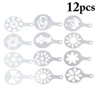 12 pcs mixed styles cappuccino latte coffee stencils reusable plastic diy coffee art mould cake coffee stencil decorating mold