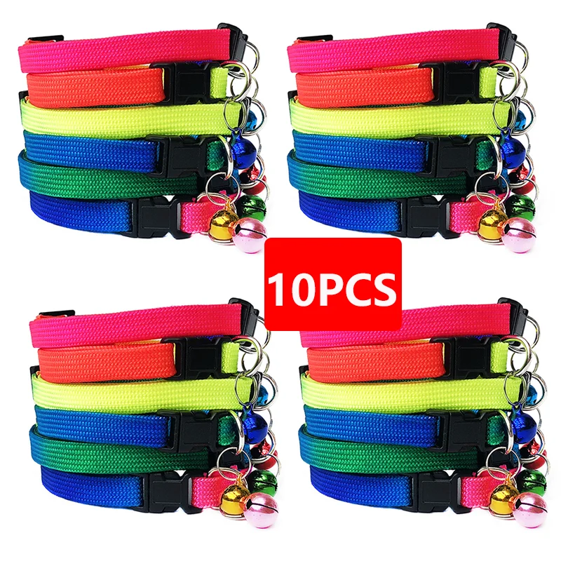 

10Pcs Dog Collar With Bell For Pet Polyester Adjustable Rainbow Collar Clip Buckle Pet Collar for Small Medium Dogs Wholesale