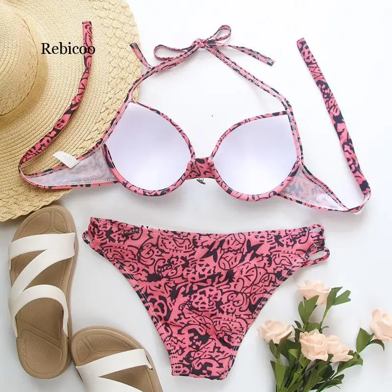 Новое поступление 3D Цветочные завязки супер пуш-ап бикини сексуальный купальник