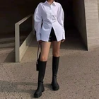 Женские мотоциклетные сапоги на молнии, Черные Водонепроницаемые Сапоги до колена на массивном каблуке, с круглым носком, зима 2021