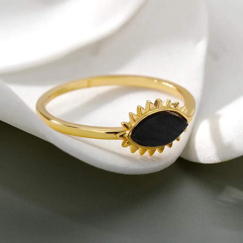 

Trend Aesthetic Black Opal Rings For Women Vintage Evil Eye Charms Ring Wedding Jewelry Goth Gift Bague Femm