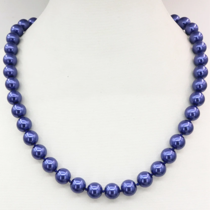 

New fashion dark blue shell charms simulated-pearl 10mm round beads necklace for women party prom gift chain choker 18inch B3218