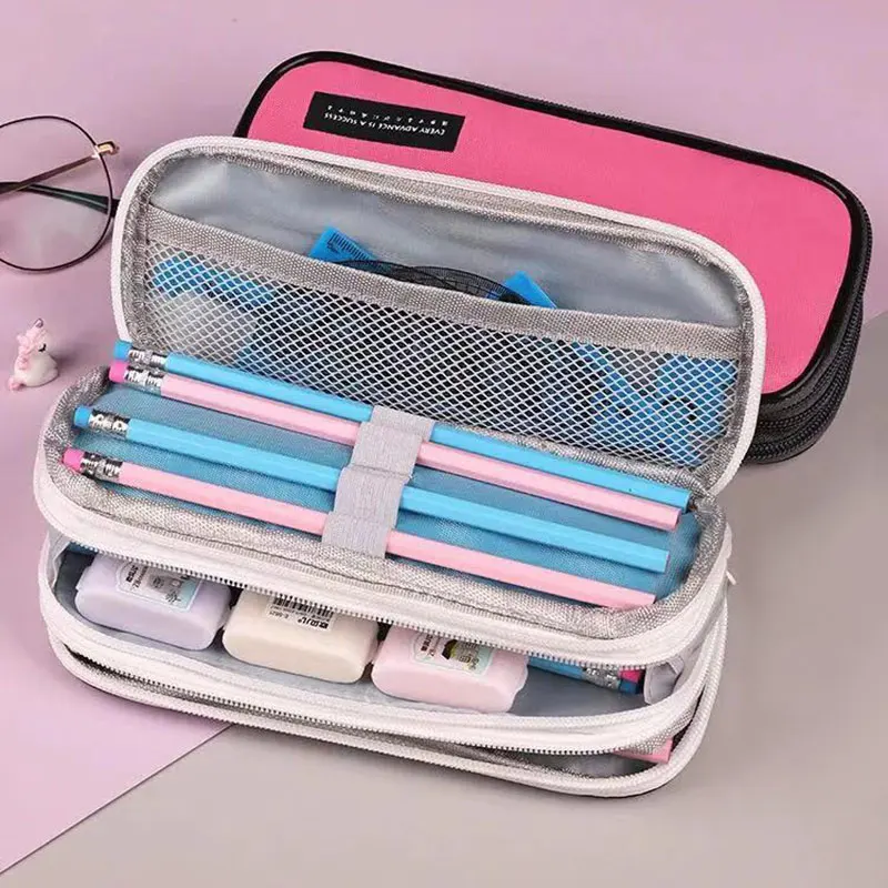 

3 Layer Large Capacity Pencil Case Waterproof Zipper Student Pen Box Make Up Pouch Cosmetic Storage Bag Travel Organizer
