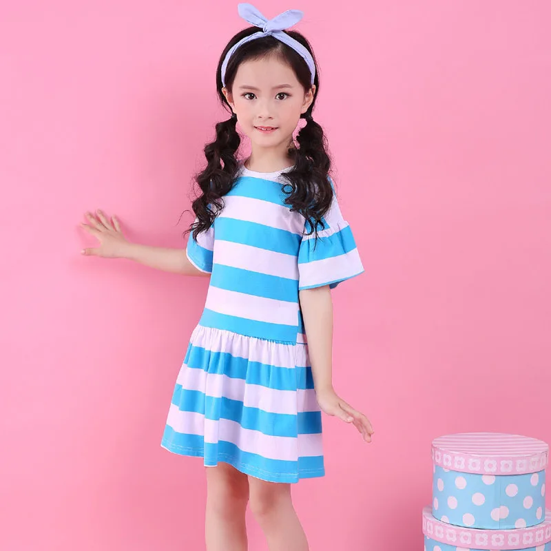 Одежда для девочек платье из хлопка модное Повседневное принцессы в полоску