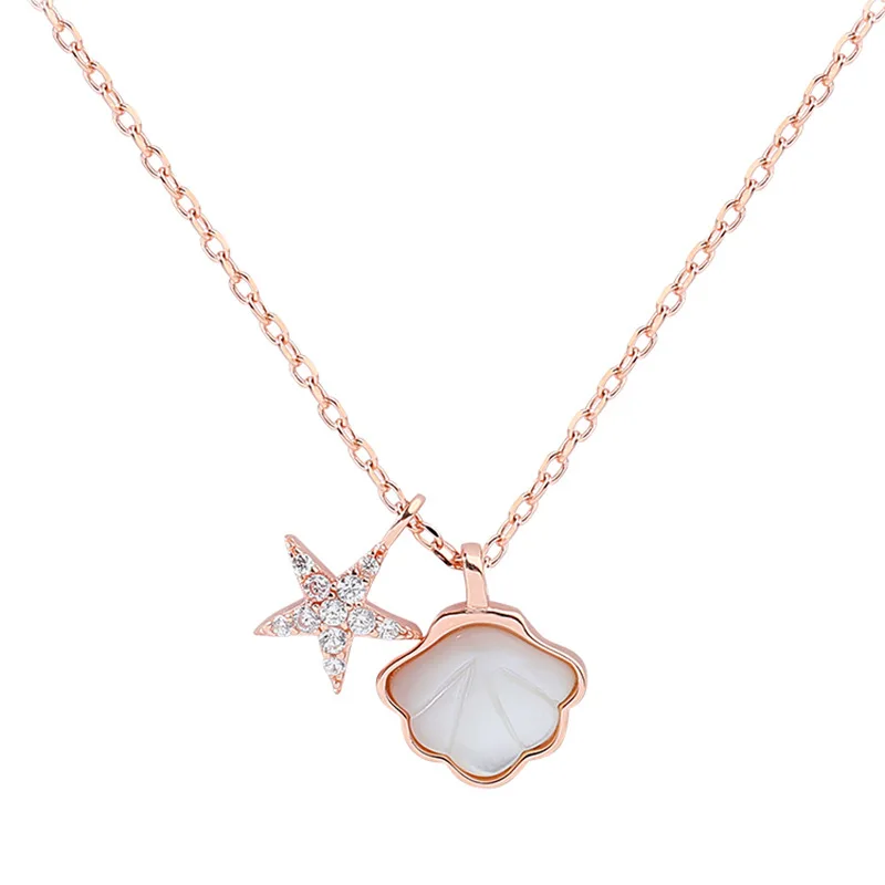 

Women's Fashion Rose Gold Inlay Zircon Necklaces Starfish Shell Crystal Pendants Necklaces Clavicular Chains Wholesales Hot Sale