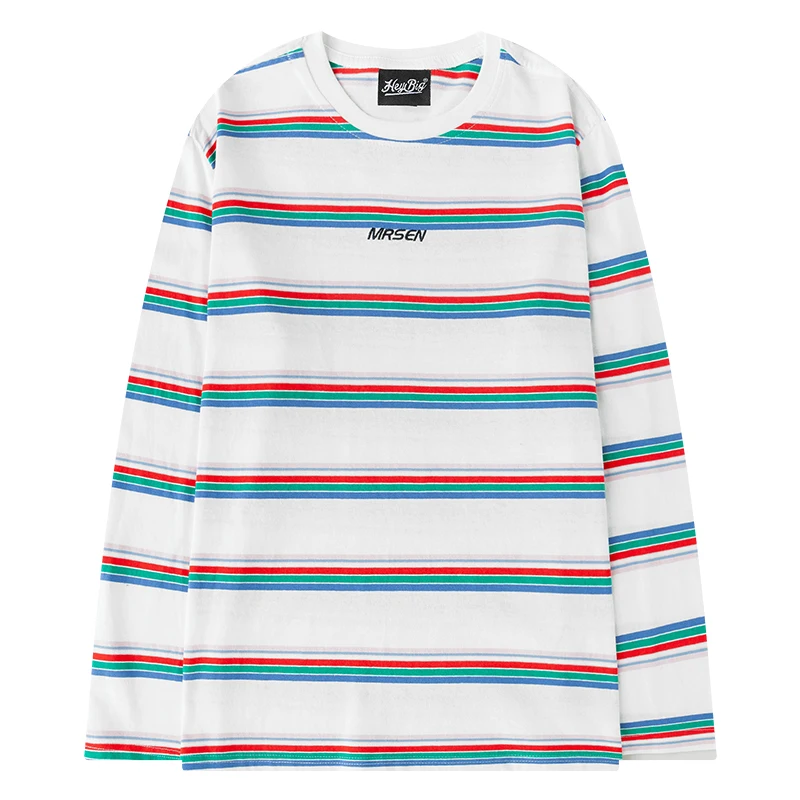 

Hot Sale Fashion Casual male Basic O-Neck Tops Tee Autumn pullovers Women Red White Striped Long Sleeve Cotton Loose T Shirt