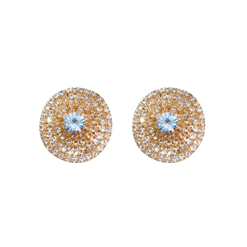 

FYUAN Round Precision Full Rhinestones Stud Earrings for Women Shine Geometric Crystal Earrings Weddings Party Jewelry Gifts