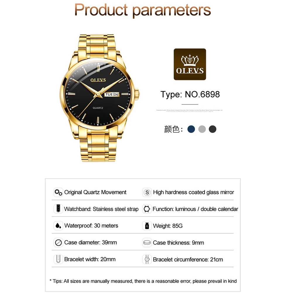 Часы местное золото водонепроницаемые светящиеся мужские часы роскошные