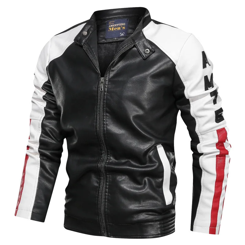 

New Stand Collar PU Leather Jacket for Men Spring Autumn Casual Street Biker Outerwear Handsome Slim Fit Bomber Leather Jackets